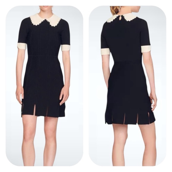 Sandro size 4 Caline Contrast Trim Fit & Flare Dress - Picture 1 of 15